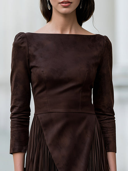 Soft Faux Suede Layered Tassel Midi Dress
