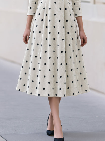 Polka Dot Velvet Fit‐and‐Flare Midi Dress