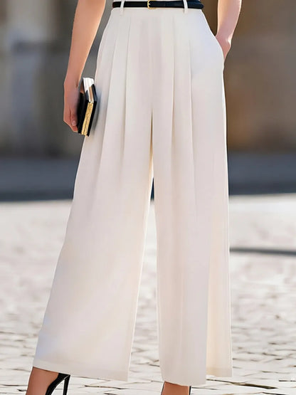 Cap-Sleeve Round-Neck Belted Wide-Leg Jumpsuit