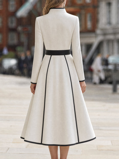 Contrast Trim Belted Flare Midi Dress