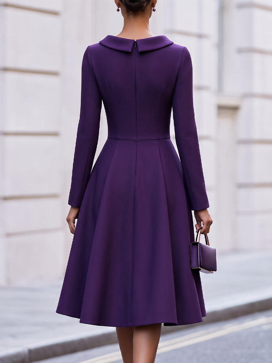 Structured Crepe Roll Collar Midi Dress