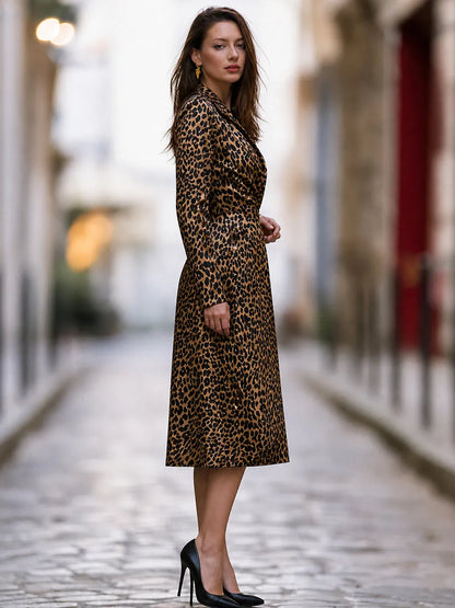 Leopard Print Wrap Midi Dress