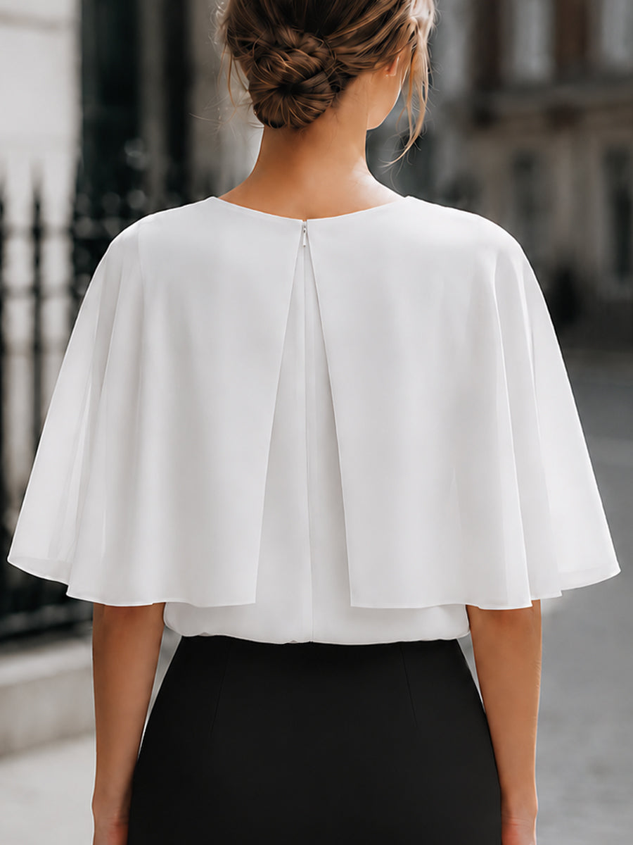 Cape-Sleeve Draped Blouse
