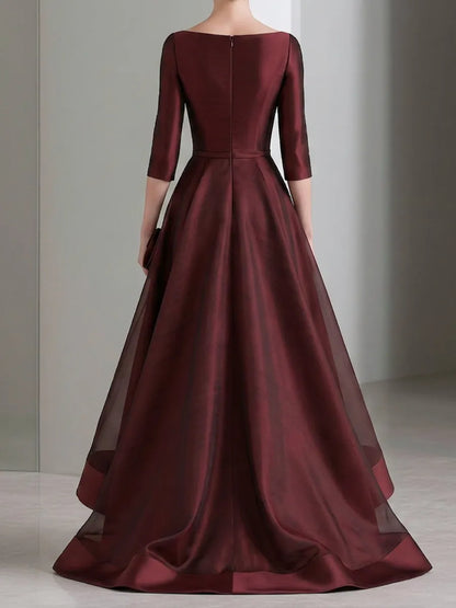 Draped Waist Organza High-Low Evening Dress