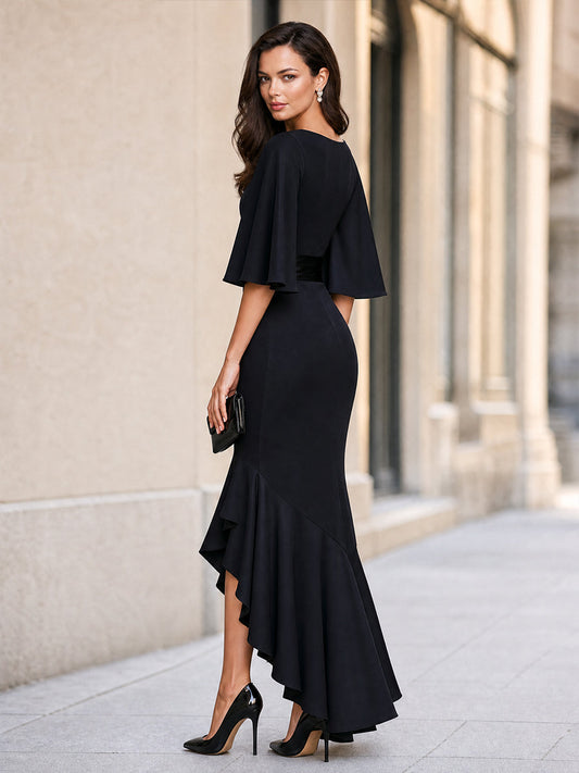 Vestido Midi Sereia Elegante com Babado na Barra