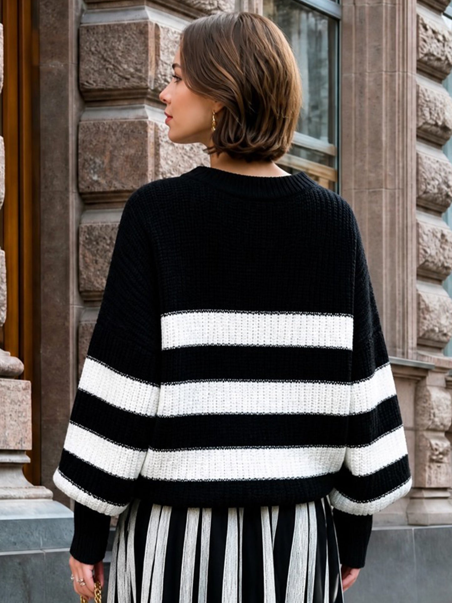 Relaxed Striped Knit Sweater