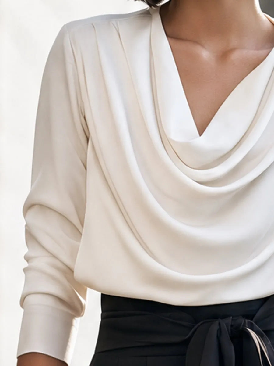 Draped Cowl-Neck Long-Sleeve Blouse
