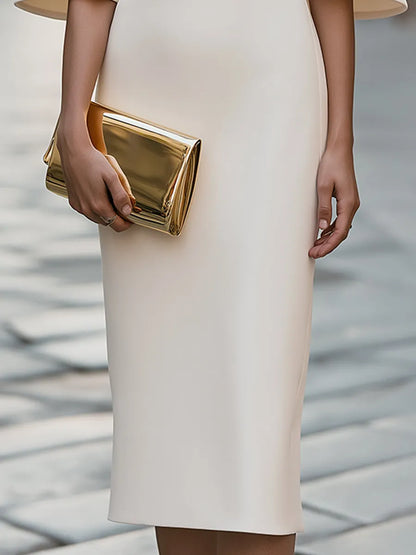 Elegant Boat Neck Midi Dress With Flared Bell Sleeves