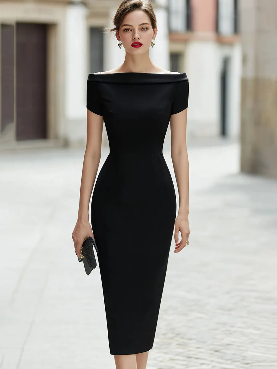 Elegant Off-Shoulder Sculpted Sheath Midi Dress
