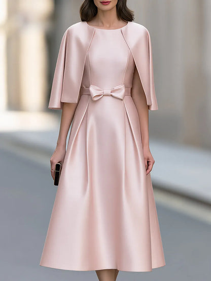 Elegant Two-Piece Set: Cropped Cape-Style Dress With Bow Detail
