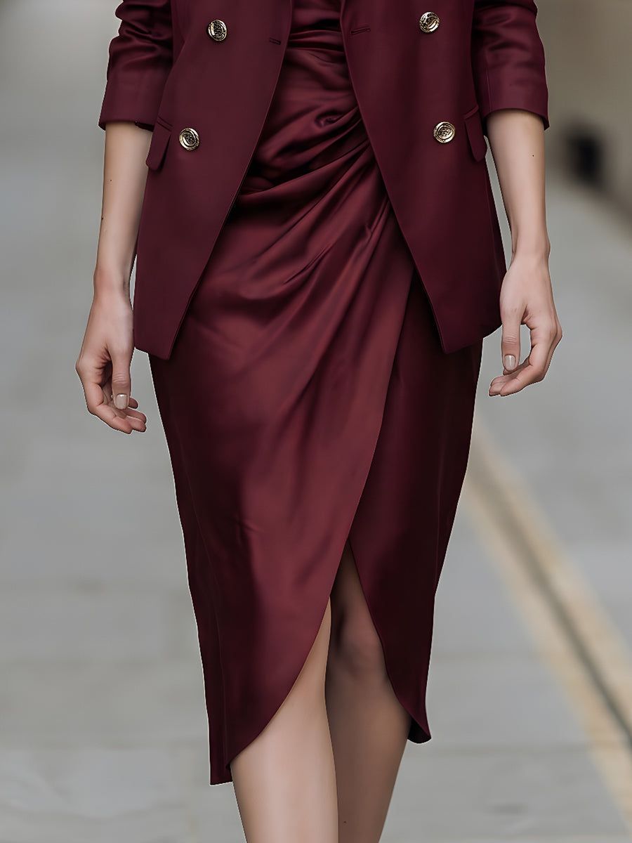 Satin Blazer & Draped Midi Dress Two-Piece Set