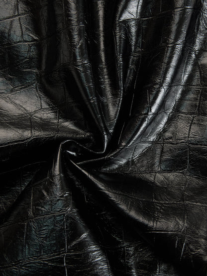 Glossy Croc-Effect Zip-Front Midi Dress