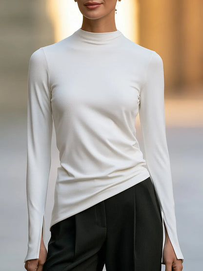 Asymmetric Mock-Neck Long-Sleeve Top
