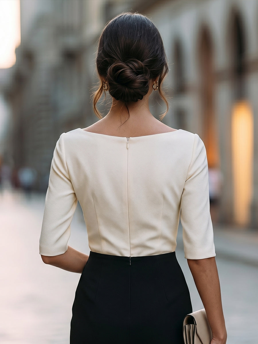 Elegant Boat Neck Structured Sleeve Top