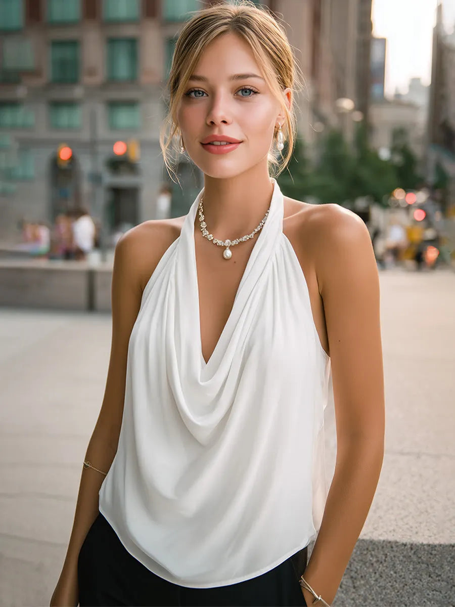Elegant Draped Halter Neck Blouse