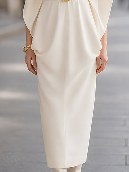 Midi Dress A Belt Cape Sleeves A Cowl Neckline