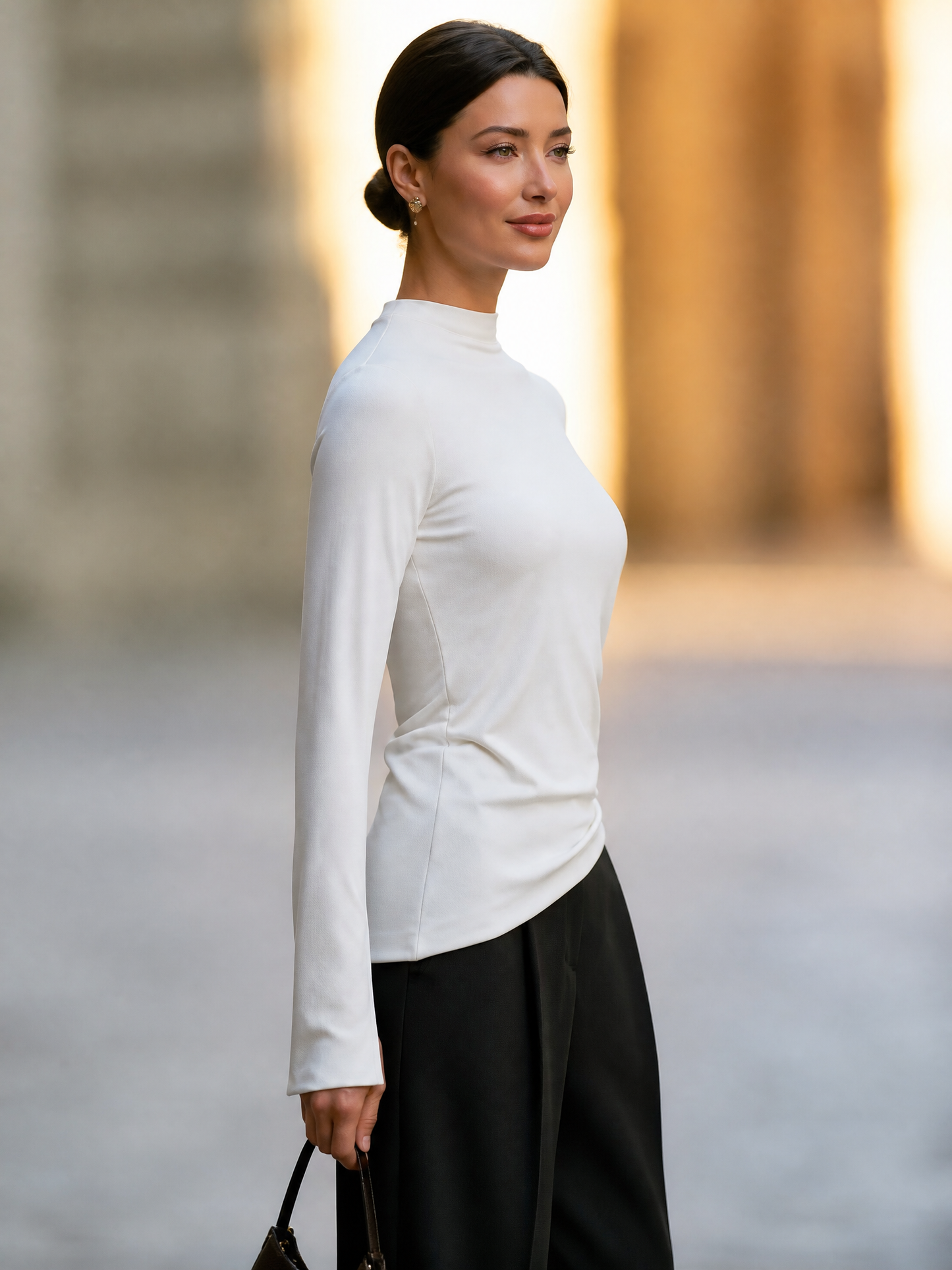 Asymmetric Mock-Neck Long-Sleeve Top