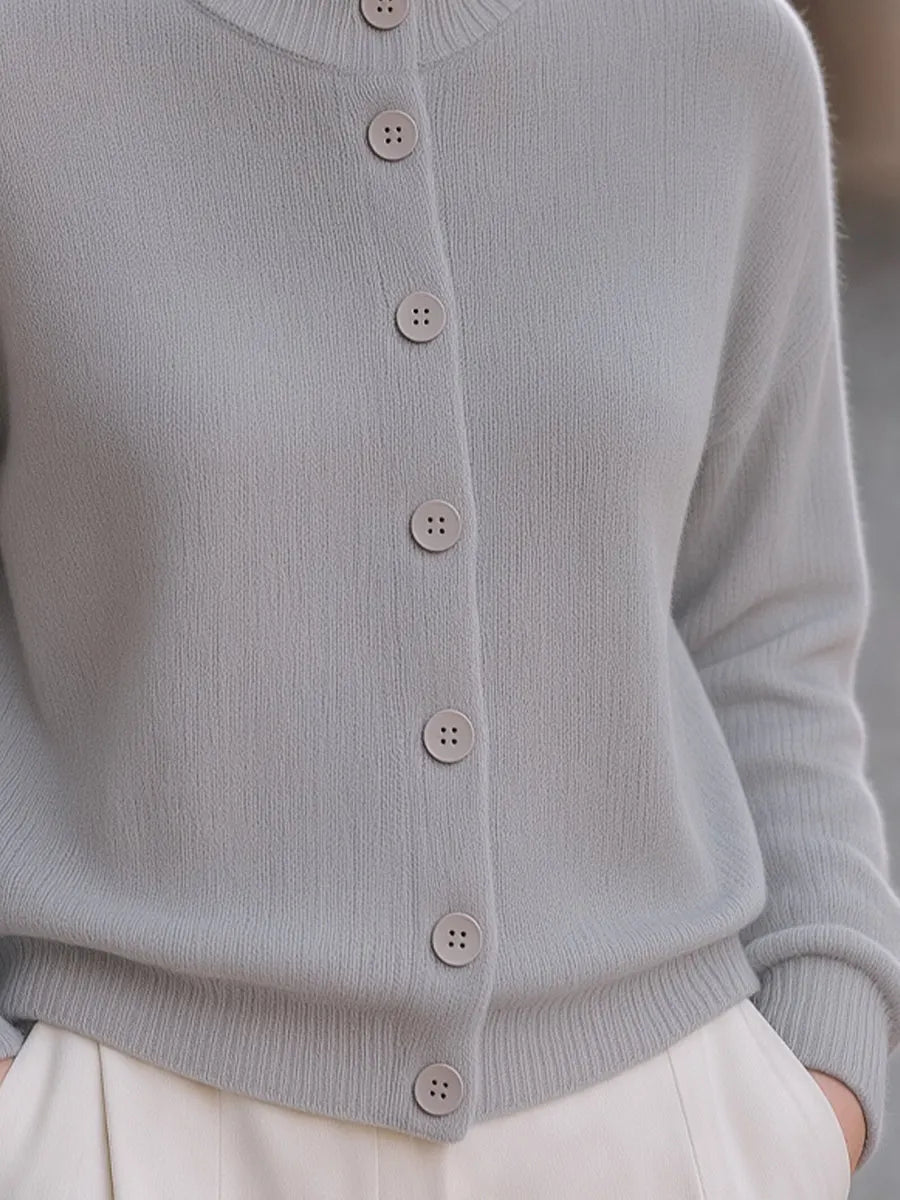 Ribbed-Knit Button-Front Structured Cardigan