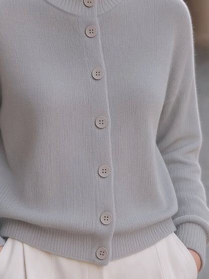 Ribbed-Knit Button-Front Structured Cardigan