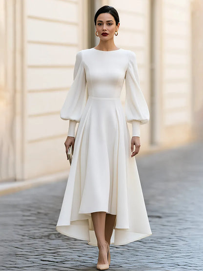 Bishop Sleeve High-Low A-Line Midi Dress