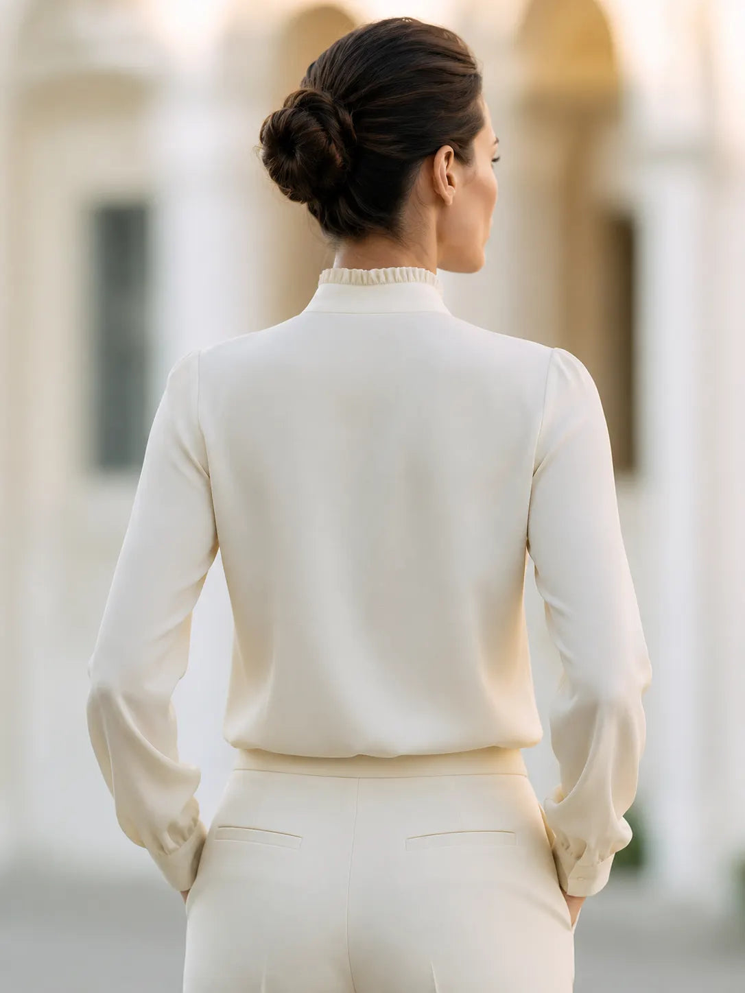 Ivory Ruffle Collar Long Sleeve Blouse