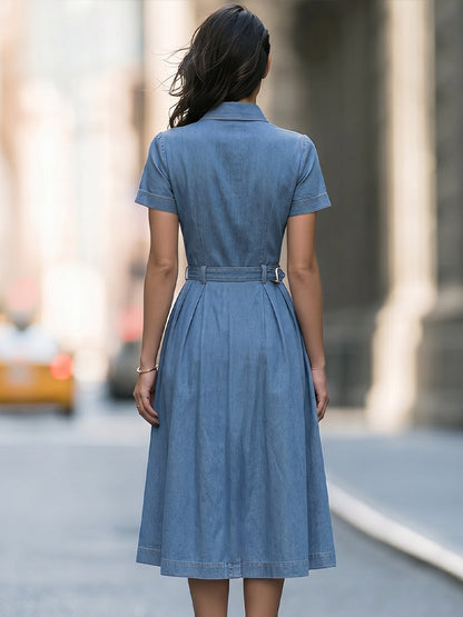 Belted Button-Front Shirt Midi Dress