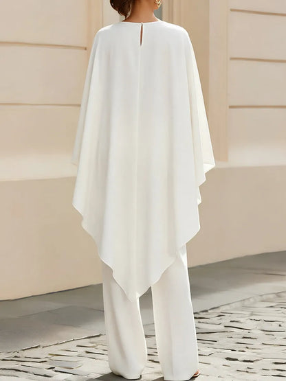 Boat Neck Cape Sleeve Cropped Blouse & High Waist Wide Leg Pants Two-Piece Set