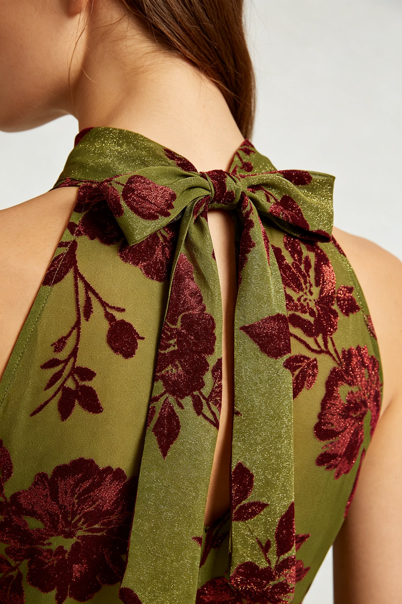 Lurex Floral Tiered Ruffle Midi Dress - Back Bow Detail