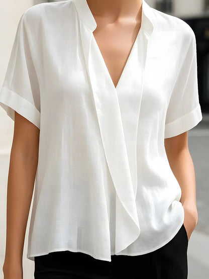 Relaxed V-Neck Short Sleeve Blouse