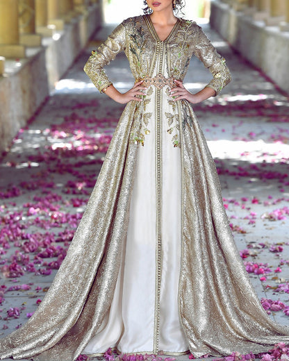 Women's V Neck Embroidered Kaftan Dress