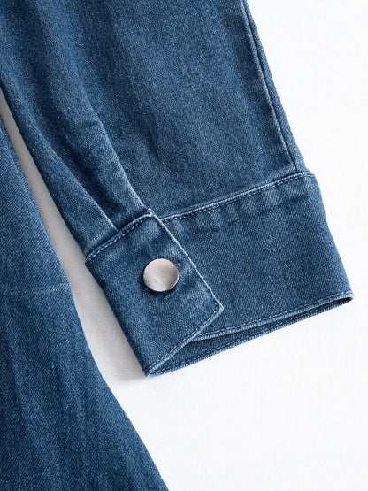 Elegant Zippered Belted Denim Midi Dress