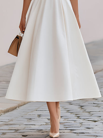 Square Neck 3/4 Sleeve Corset Seam Fit & Flare Midi Dress
