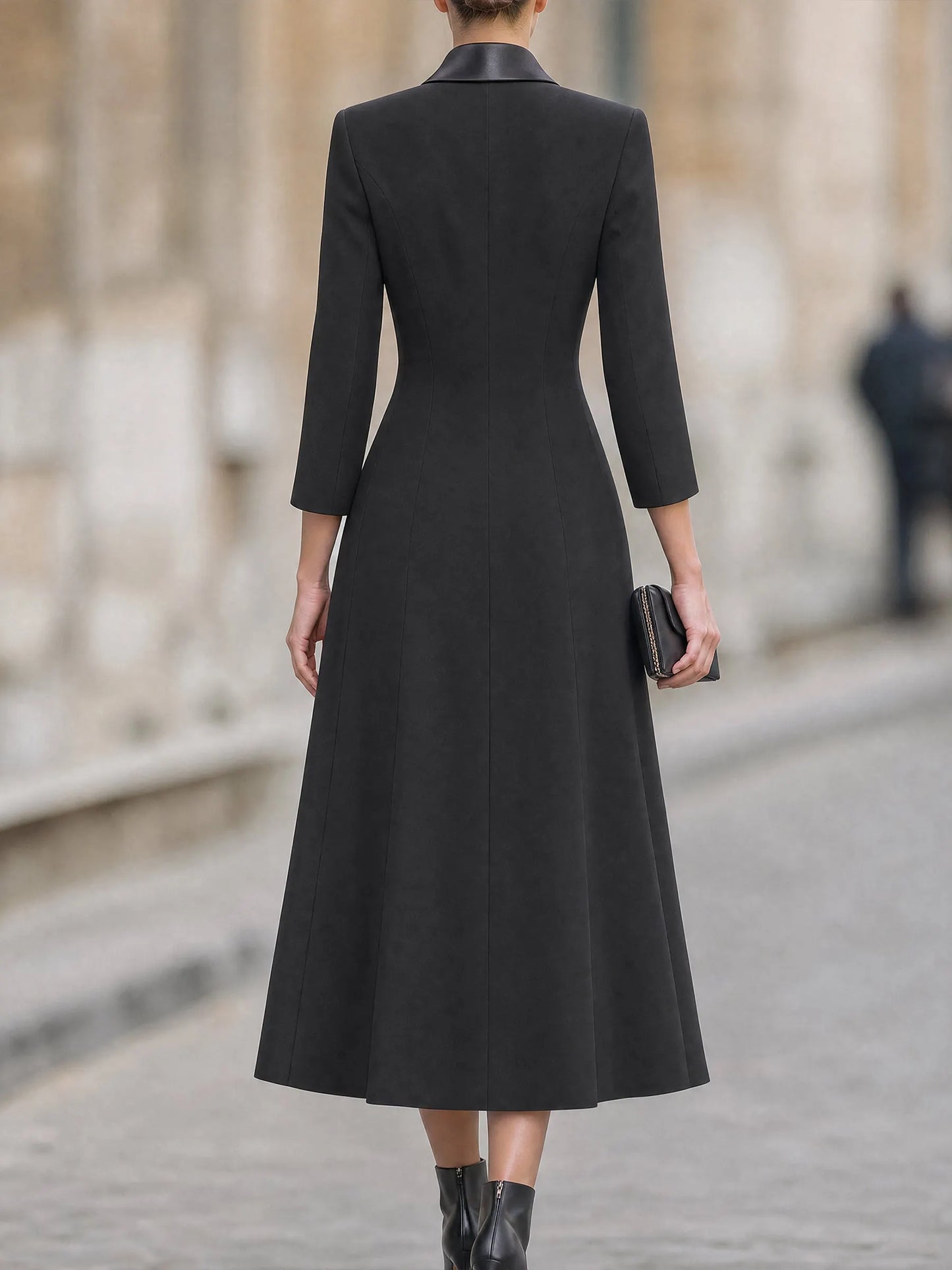 Double-Breasted Satin Lapel Trench Midi Dress