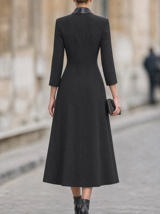 Double-Breasted Satin Lapel Trench Midi Dress