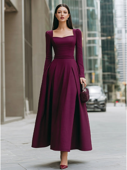 Square-Neck Long-Sleeve A-Line Maxi Dress