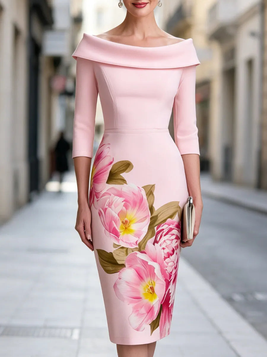 Off-Shoulder Floral Print Midi Dress