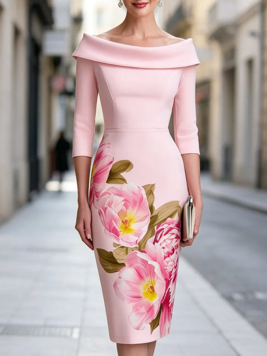 Off-Shoulder Floral Print Midi Dress
