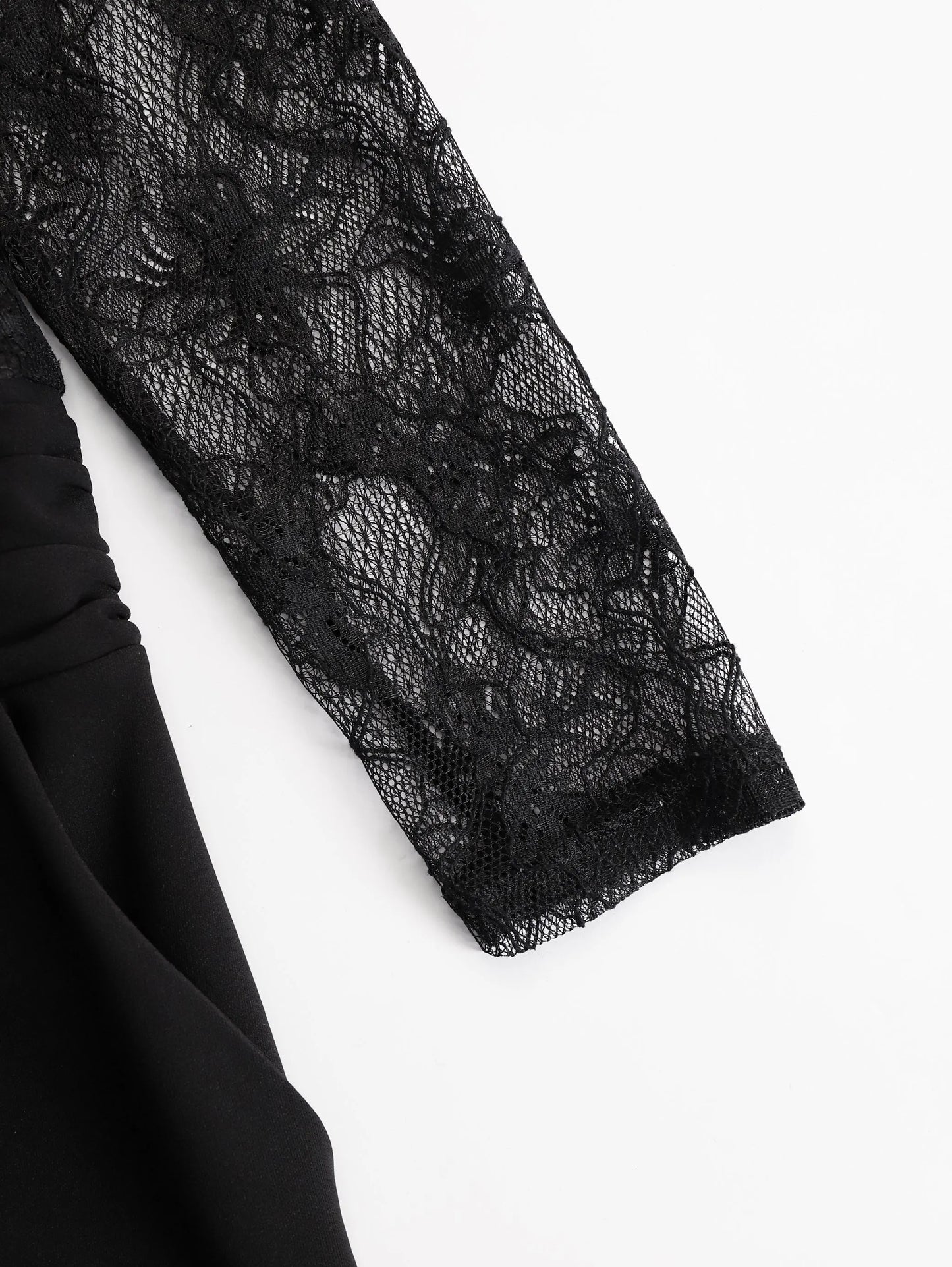 Black Lace Illusion Bodice Wide-Leg Evening Jumpsuit