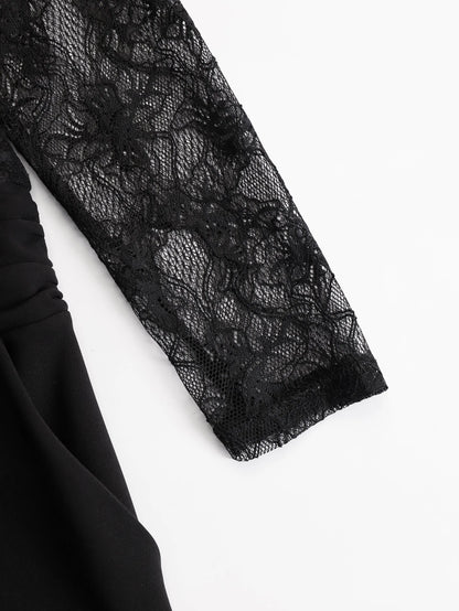Black Lace Illusion Bodice Wide-Leg Evening Jumpsuit