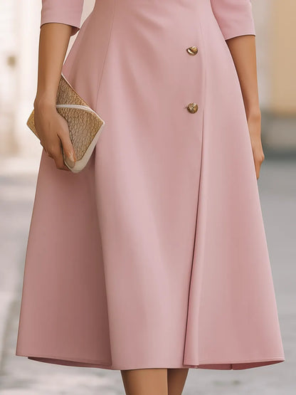 Asymmetric Button-Front Lapel Midi Dress