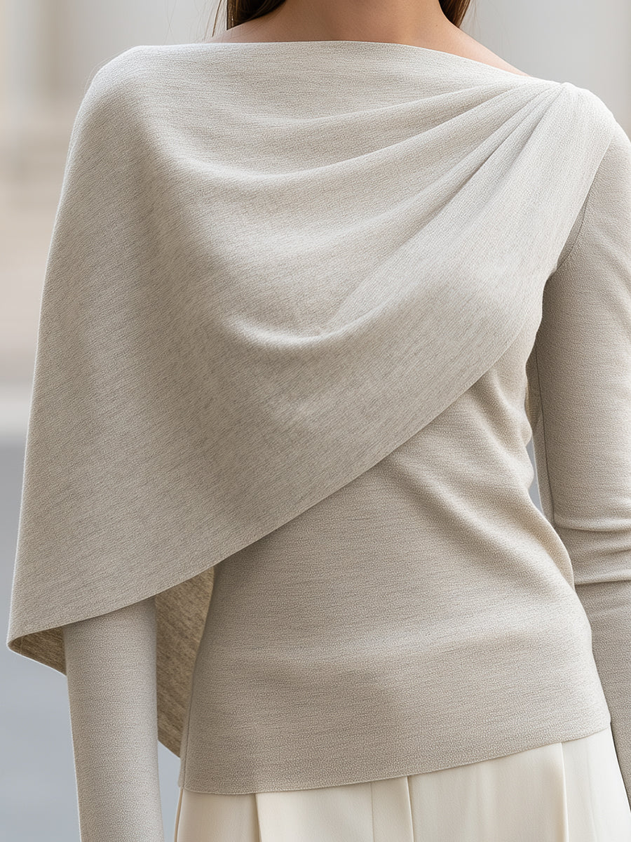 Asymmetric Draped Cape Knit Top