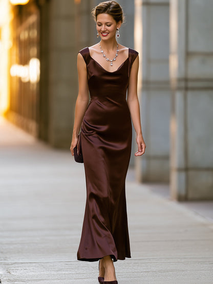 Satin Scoop-Neck Maxi Dress