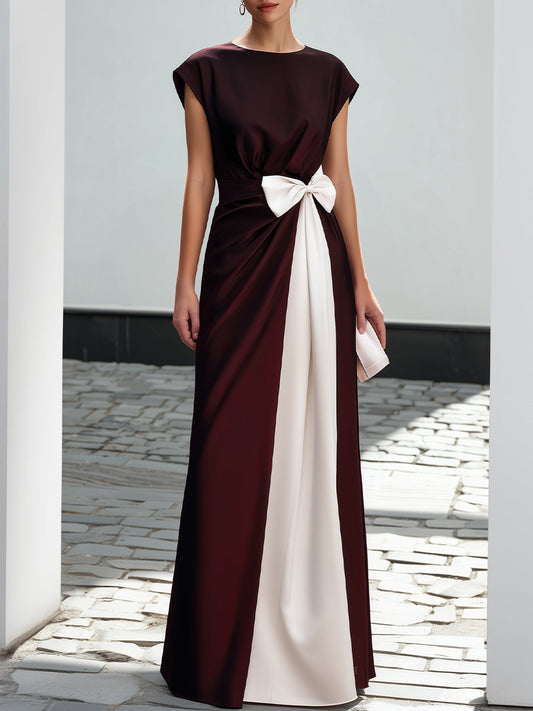 Contrast Panel Bow Waist Maxi Dress