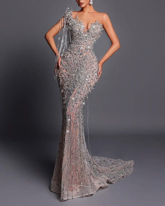 Vestido Sexy de Lantejoulas com Cristais
