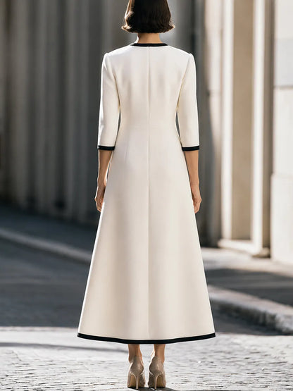 Contrast Trim Coat And Midi Dress Set