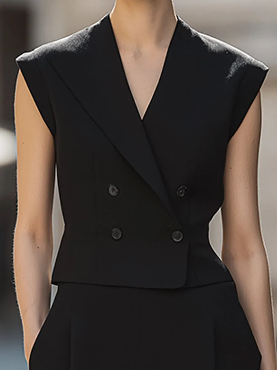 Tailored Double-Breasted Sleeveless Midi Dress