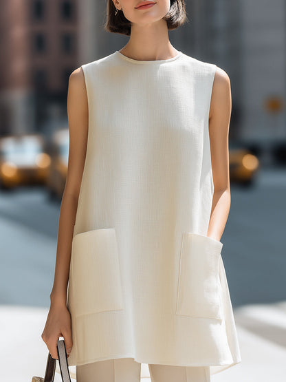 Sleeveless Oversized Pocket Minimalist Tunic Top