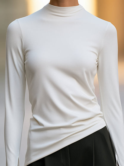 Asymmetric Mock-Neck Long-Sleeve Top