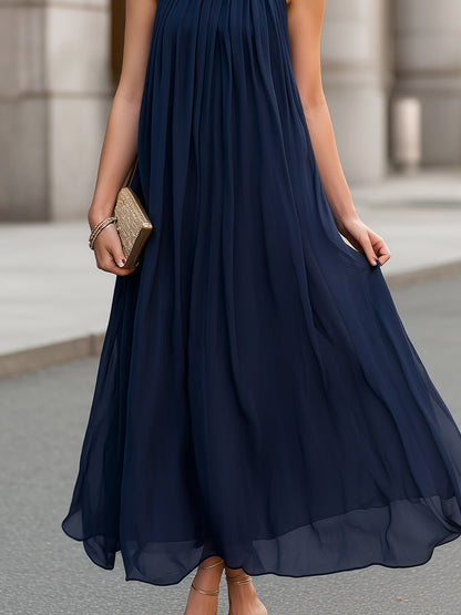 Halter Neck Pleated Chiffon Maxi Dress