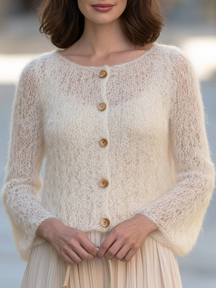 Ivory Mohair Textured Knit Cardigan